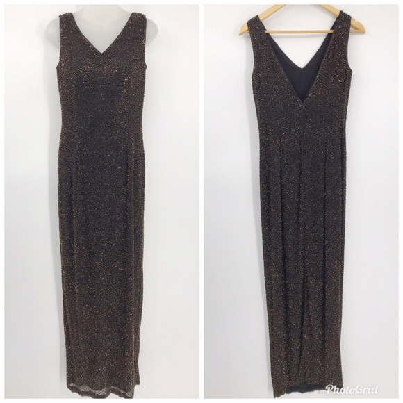 Bieff Basix Dresses & Skirts - Bieff Basix Sleeveless Evening Gown Beaded Silk